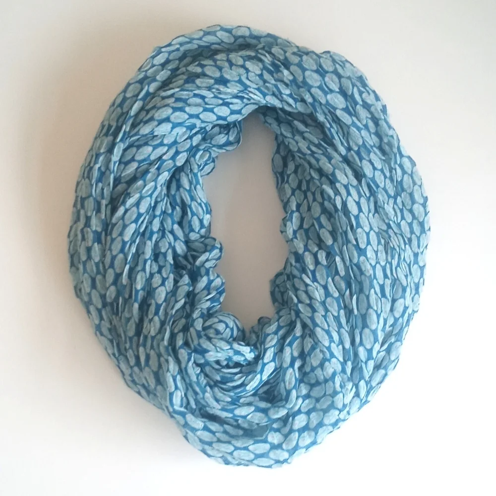 Beautiful Large Sky Blue Infinity Scarf Delicate Circular Motif Blue Aqua, Pink